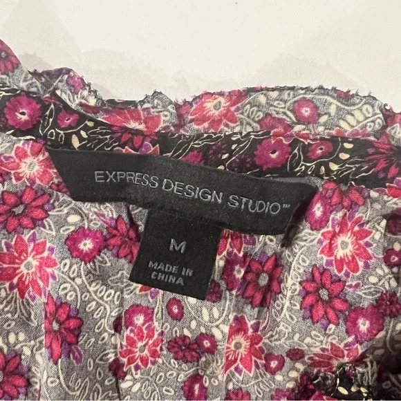 Express Floral Button Down Silk Blouse Medium Vintage Y2K Express Design Studio - Picture 7 of 7